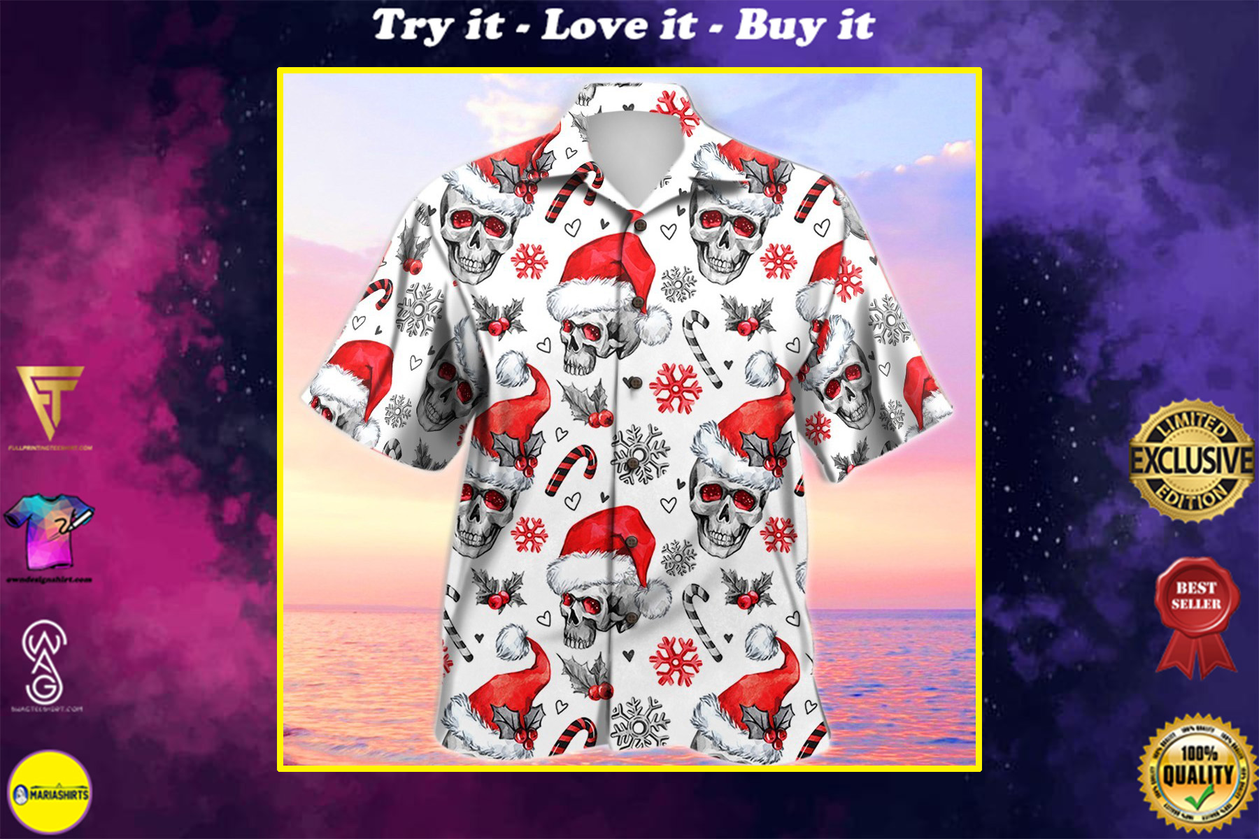 christmas skull full printing hawaiian shirt