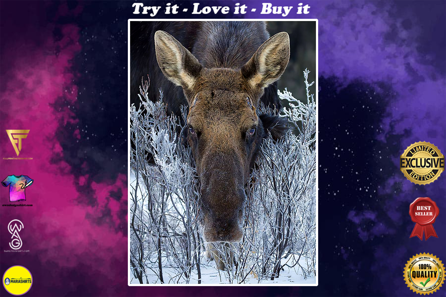 christmas time the moose with snow poster