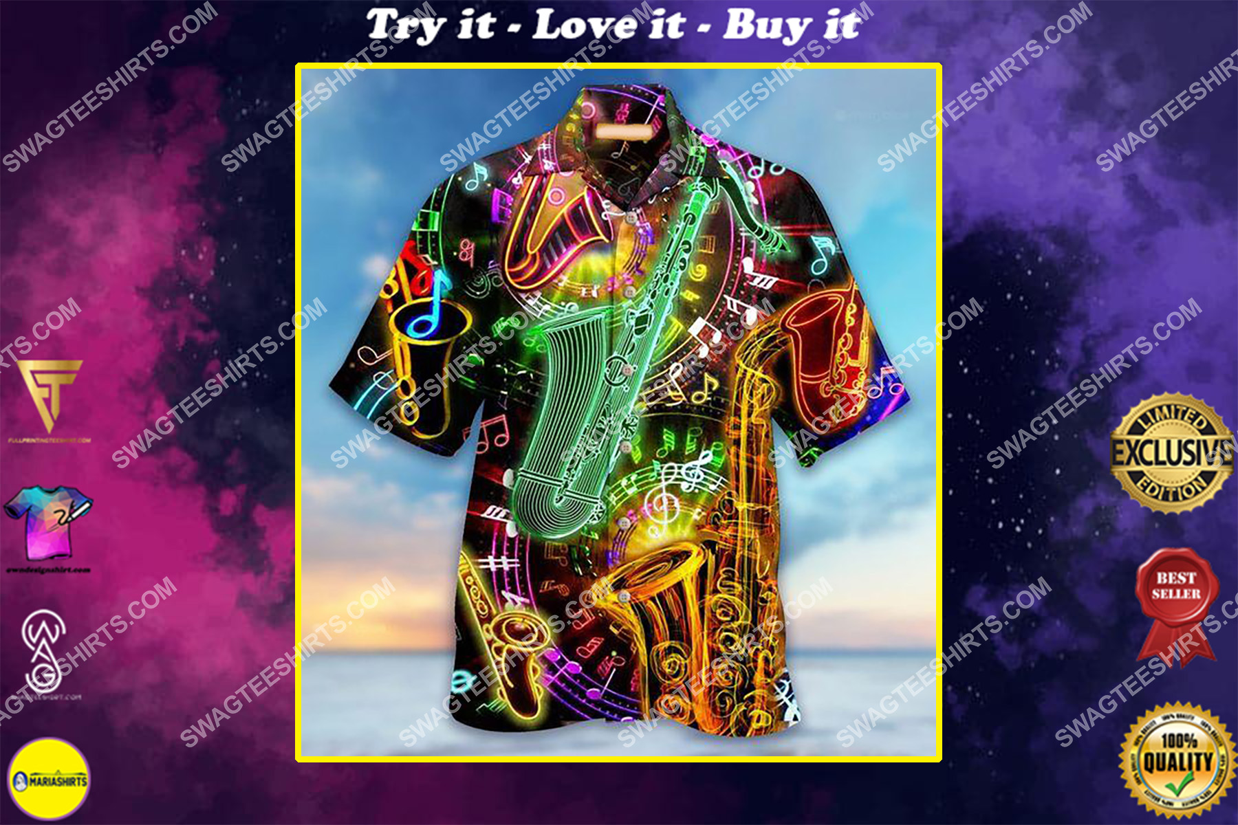 colorful trumpets lover all over printed hawaiian shirt