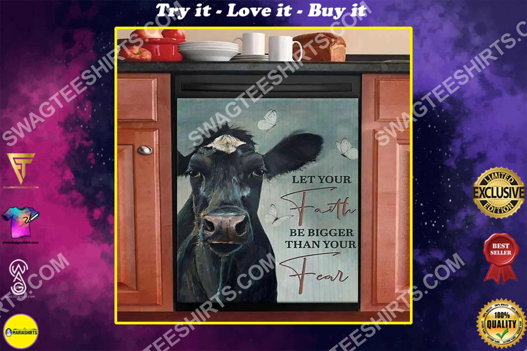 cow faith and fear kitchen decorative dishwasher magnet cover