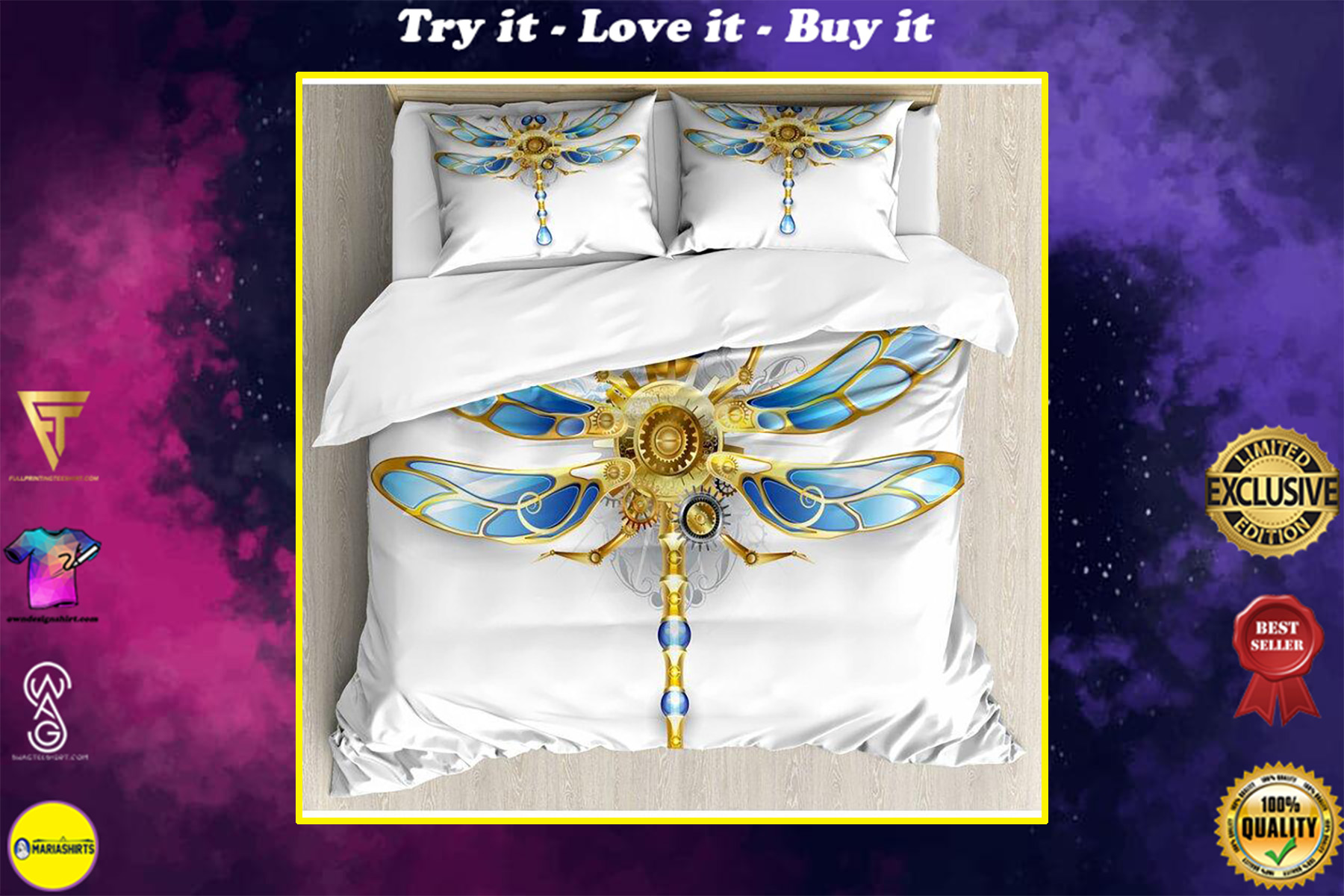 crystal dragonfly all over printed bedding set