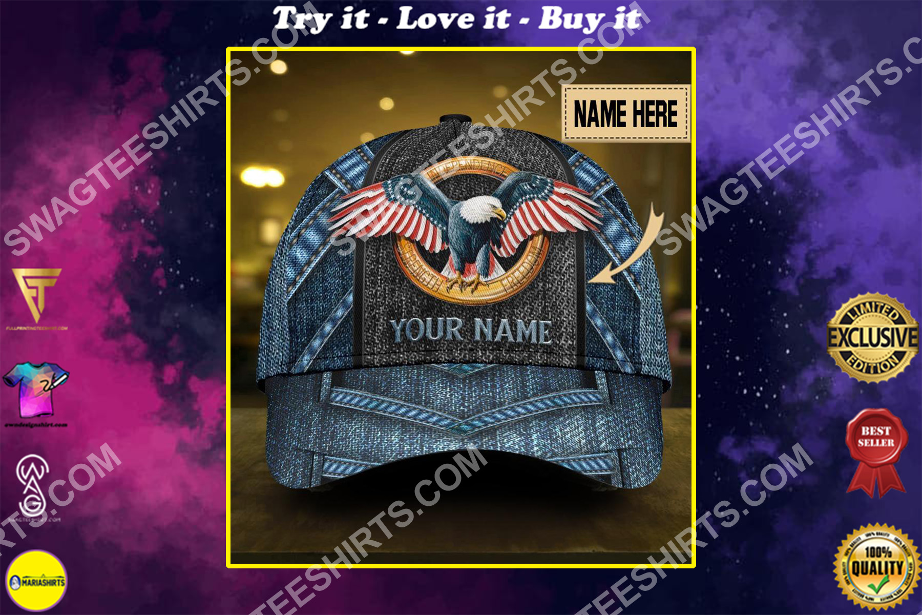 custom name american eagle flag all over print classic cap
