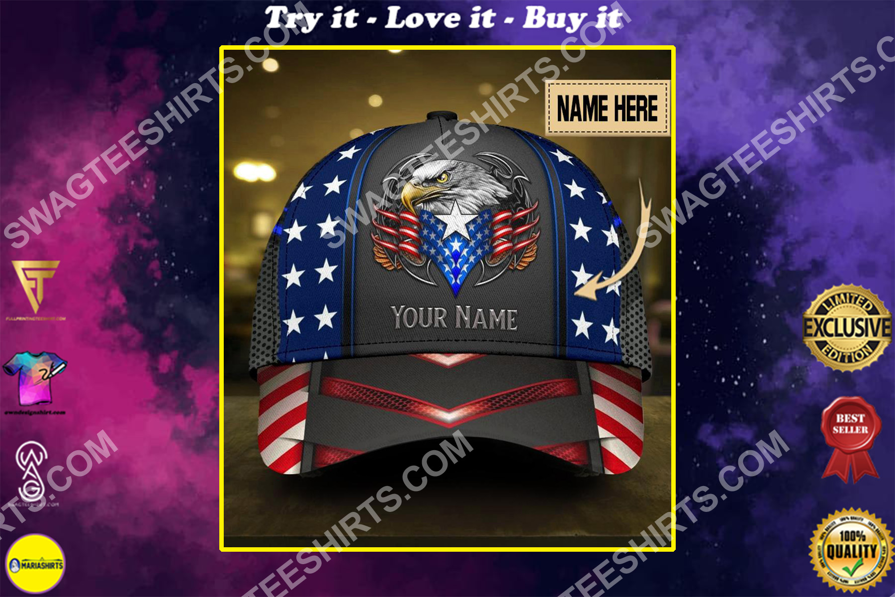 custom name american flag eagle all over print classic cap