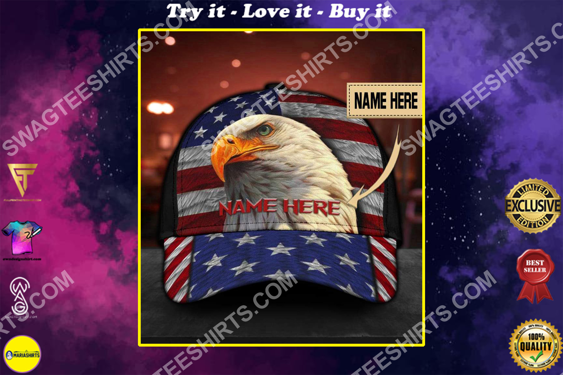 custom name american flag independence day all over printed classic cap
