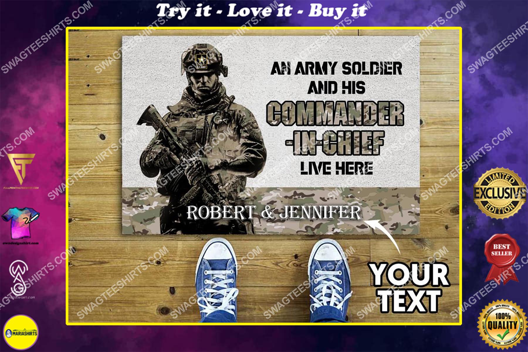 custom name an army soldier and his commander in chief live here doormat