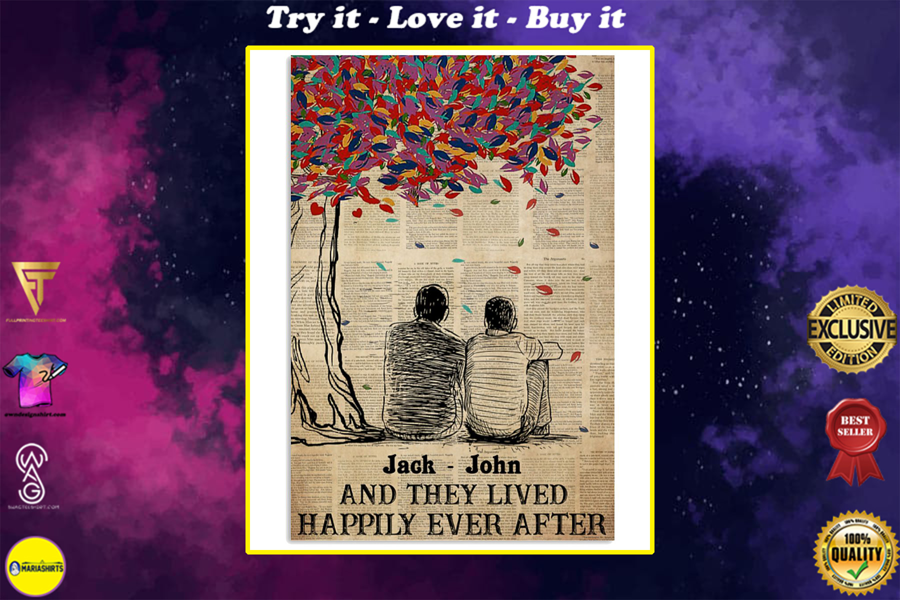 custom name gay couple and they lived happily ever after poster