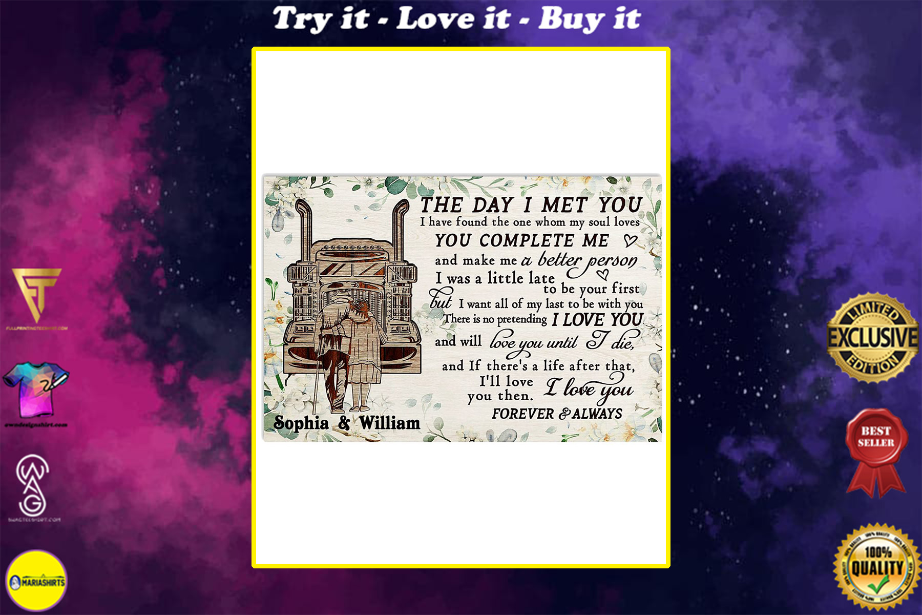 custom your name truck the day i met you i love you poster