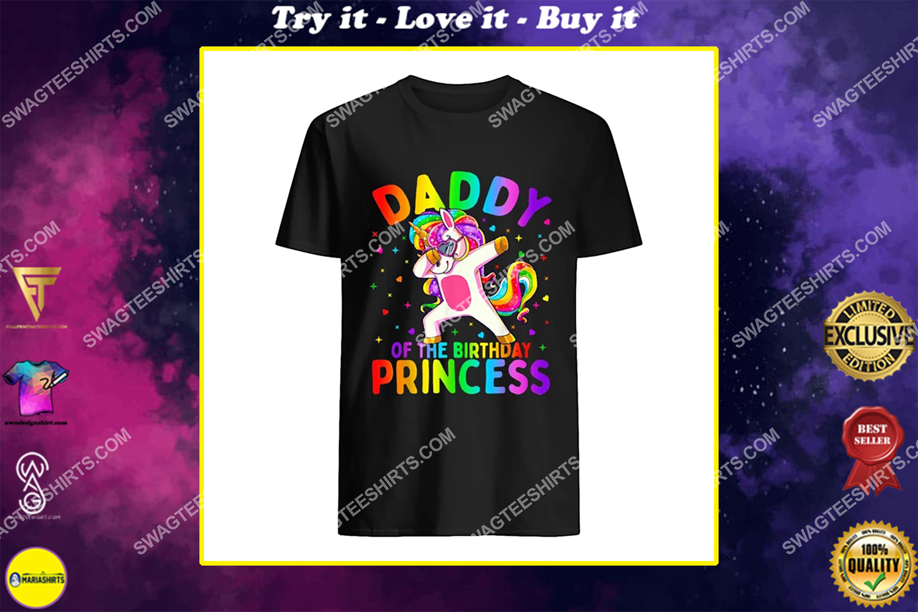 daddy of the birthday princess girl dabbing unicorn shirt