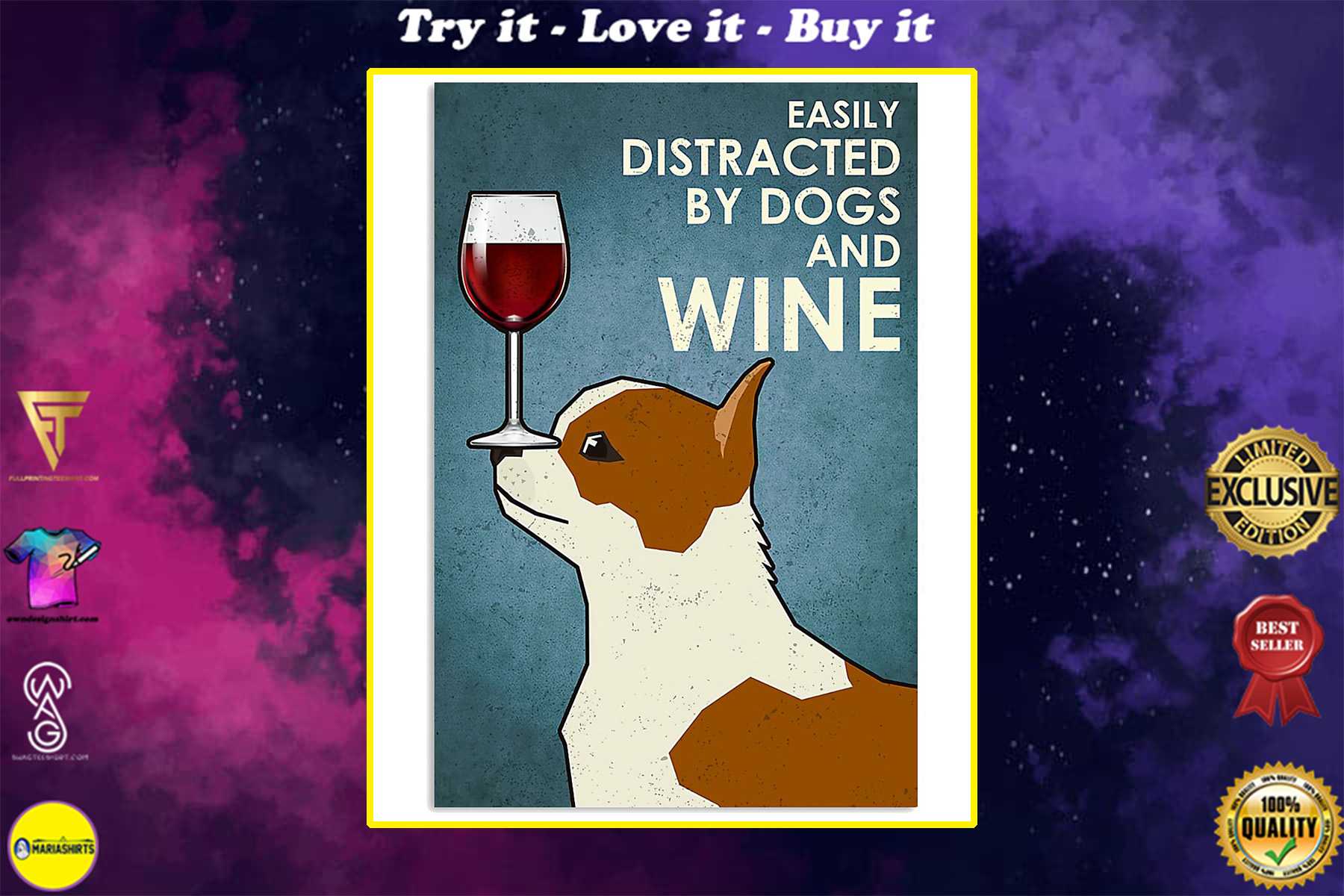 dog chihuahua easily distracted by dogs and wine poster