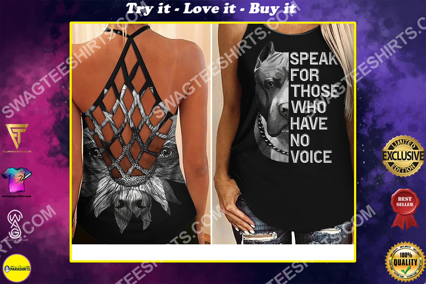dog pitbull speak for those who have no voice criss-cross tank top