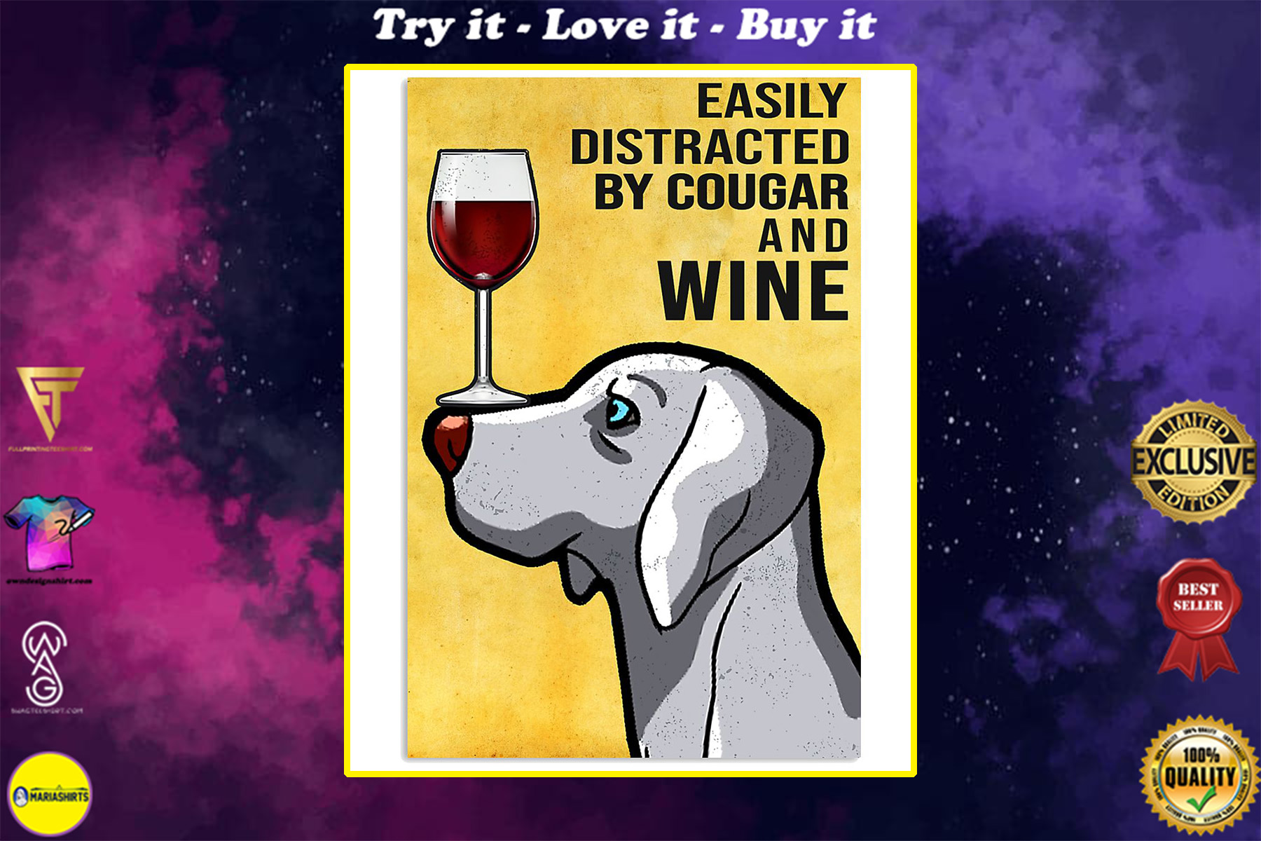 dog weimaraner easily distracted by dogs and wine poster