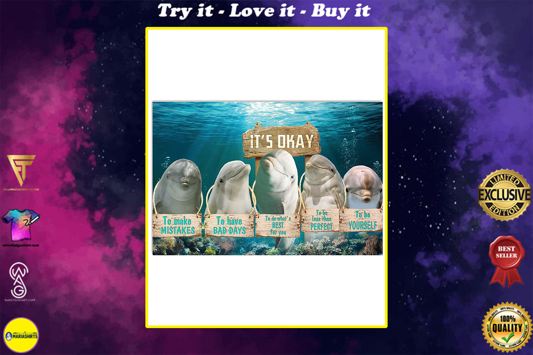 dolphin its okay to make mistakes to have bad days to be yourself poster