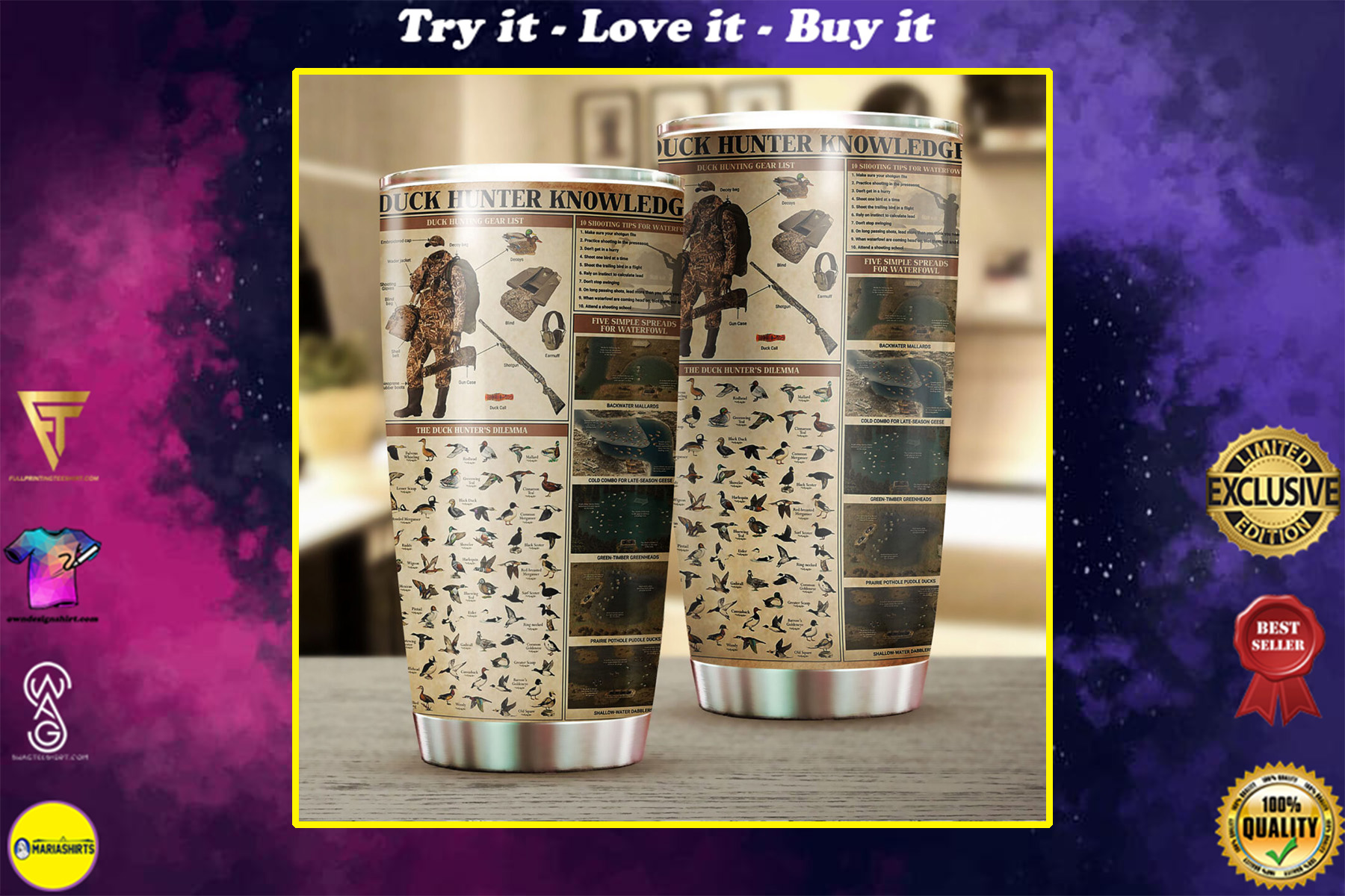 duck hunting knowledge all over print stainless steel tumbler
