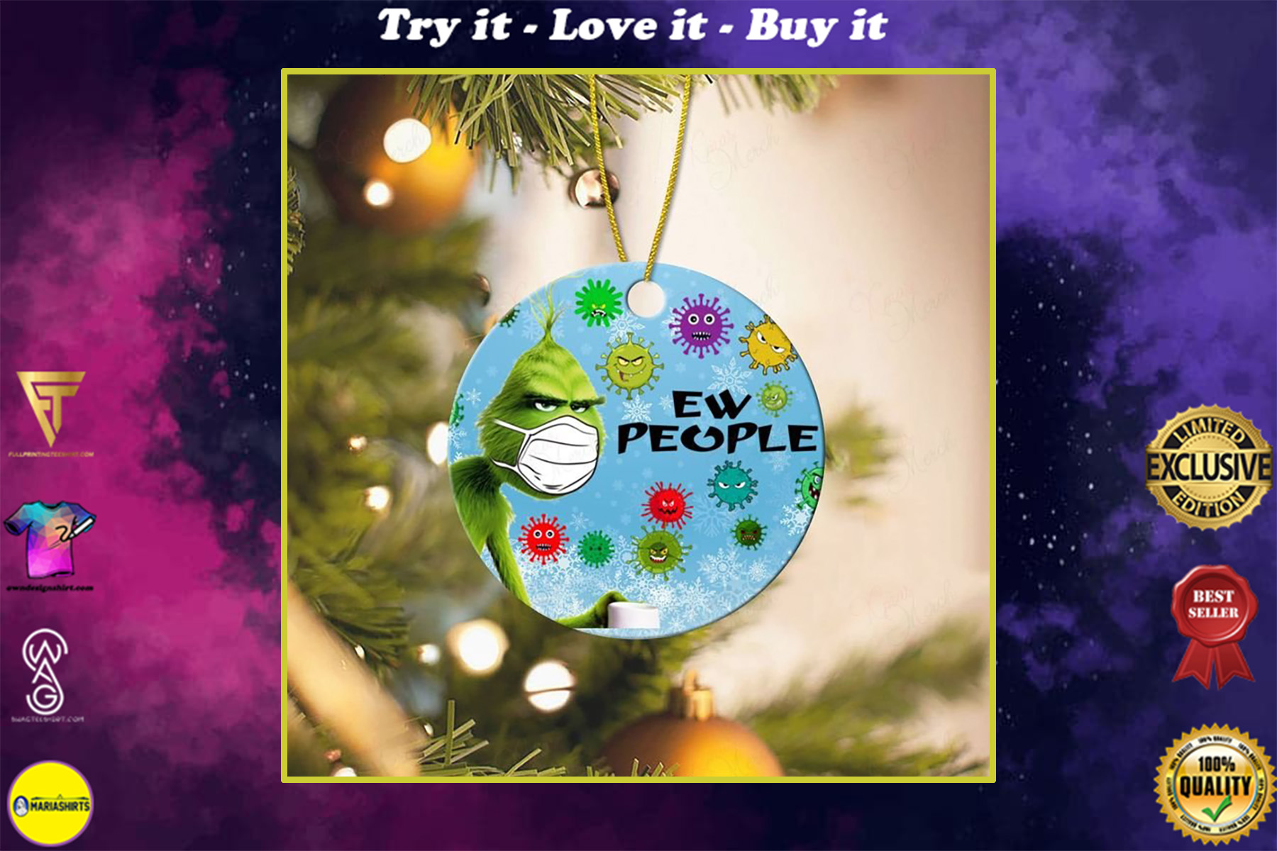 ew people 2020 grinch with mask christmas ornament