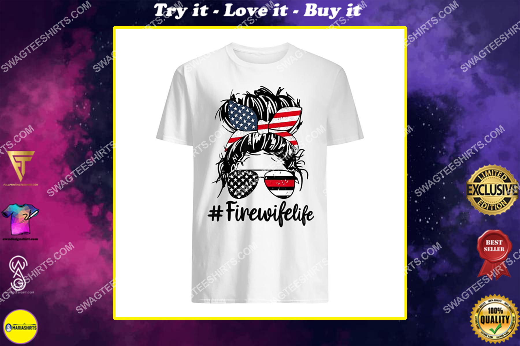 fire wife life firefighter's wife 4th of july messy bun shirt