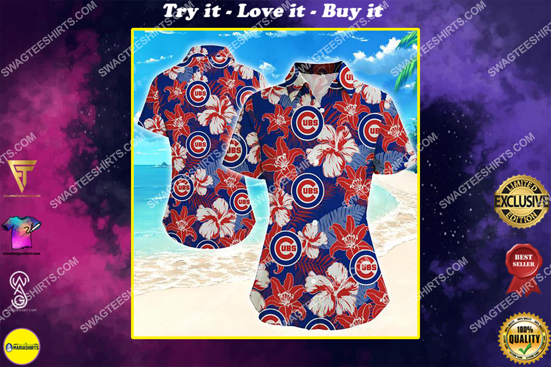 floral chicago cubs team full print summer hawaiian shirt