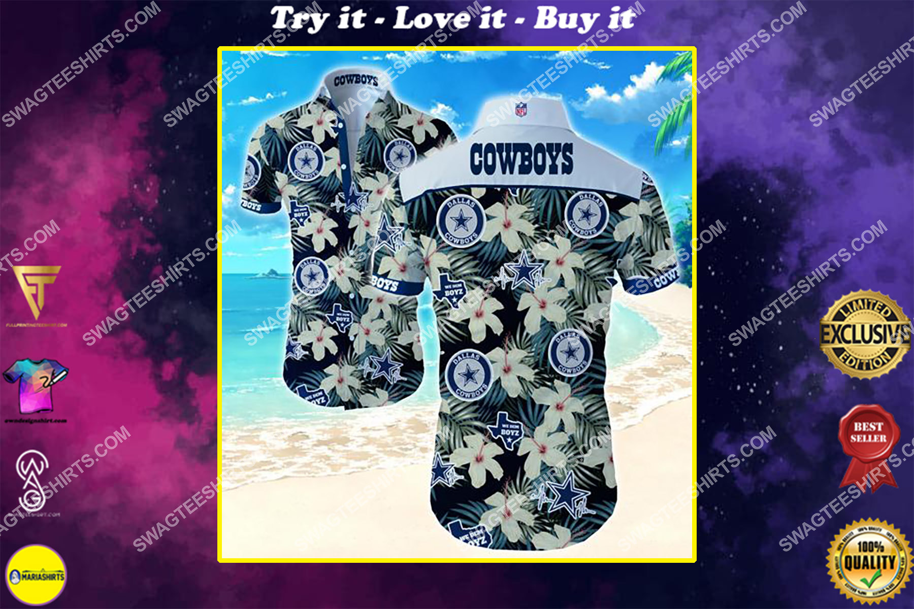 floral dallas cowboys team full printing hawaiian shirt
