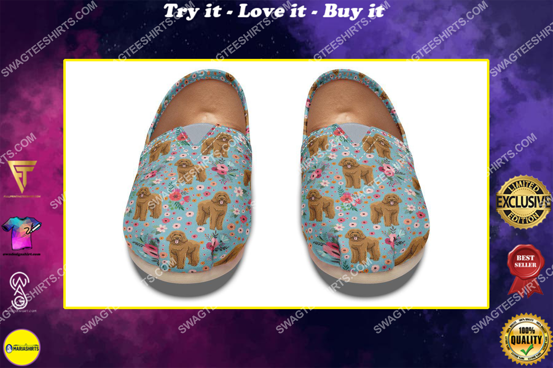 flower and goldendoodle dogs lover all over printed toms shoes