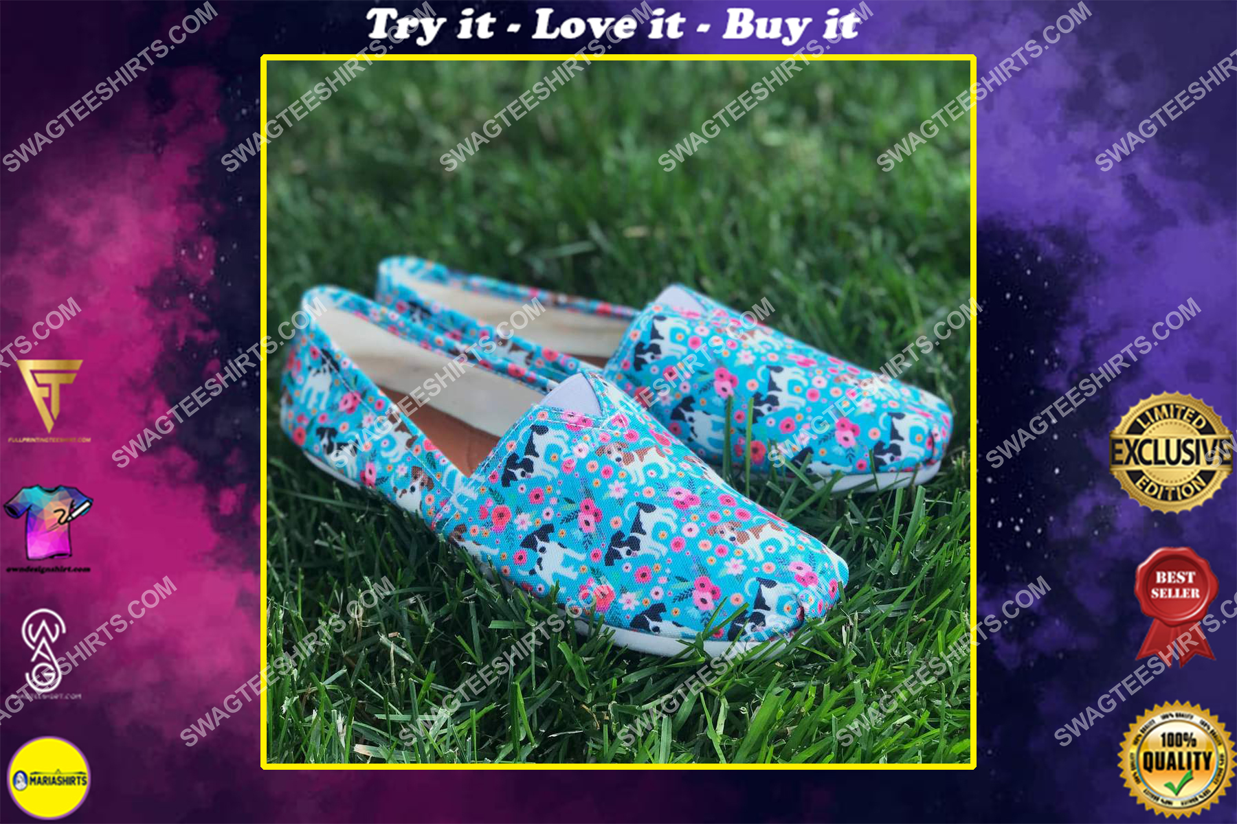 flower and jack russell dogs lover all over printed toms shoes