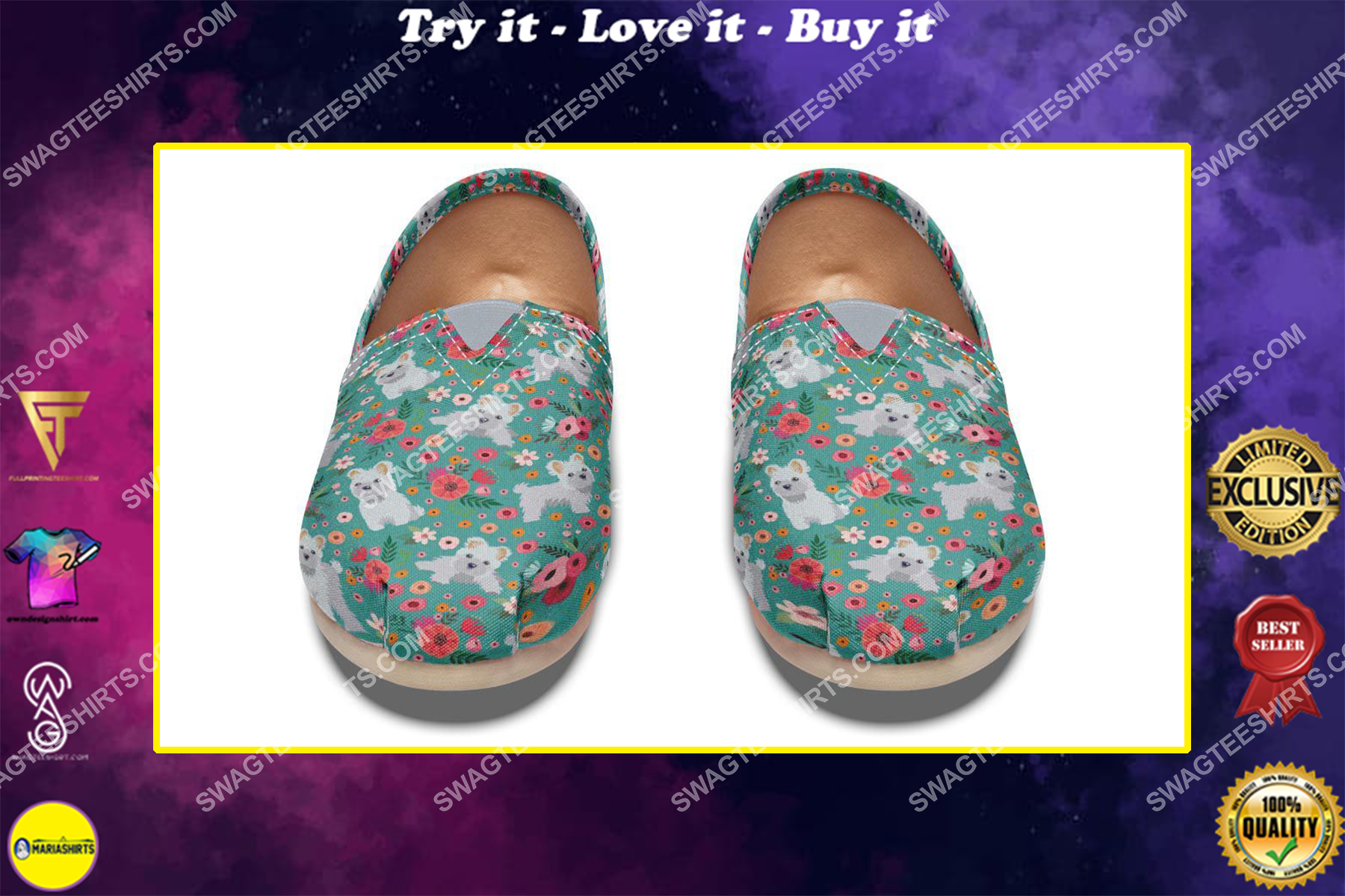 flower and maltese dogs lover all over printed toms shoes