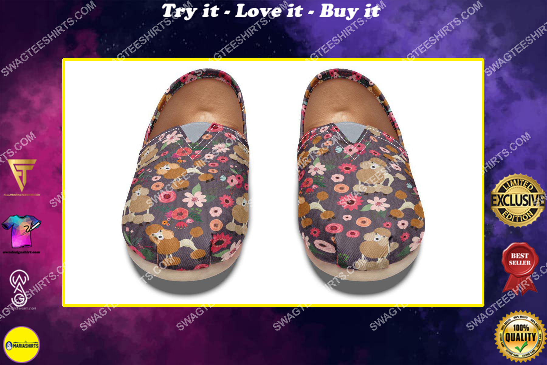 flower and poodle dogs lover all over printed toms shoes