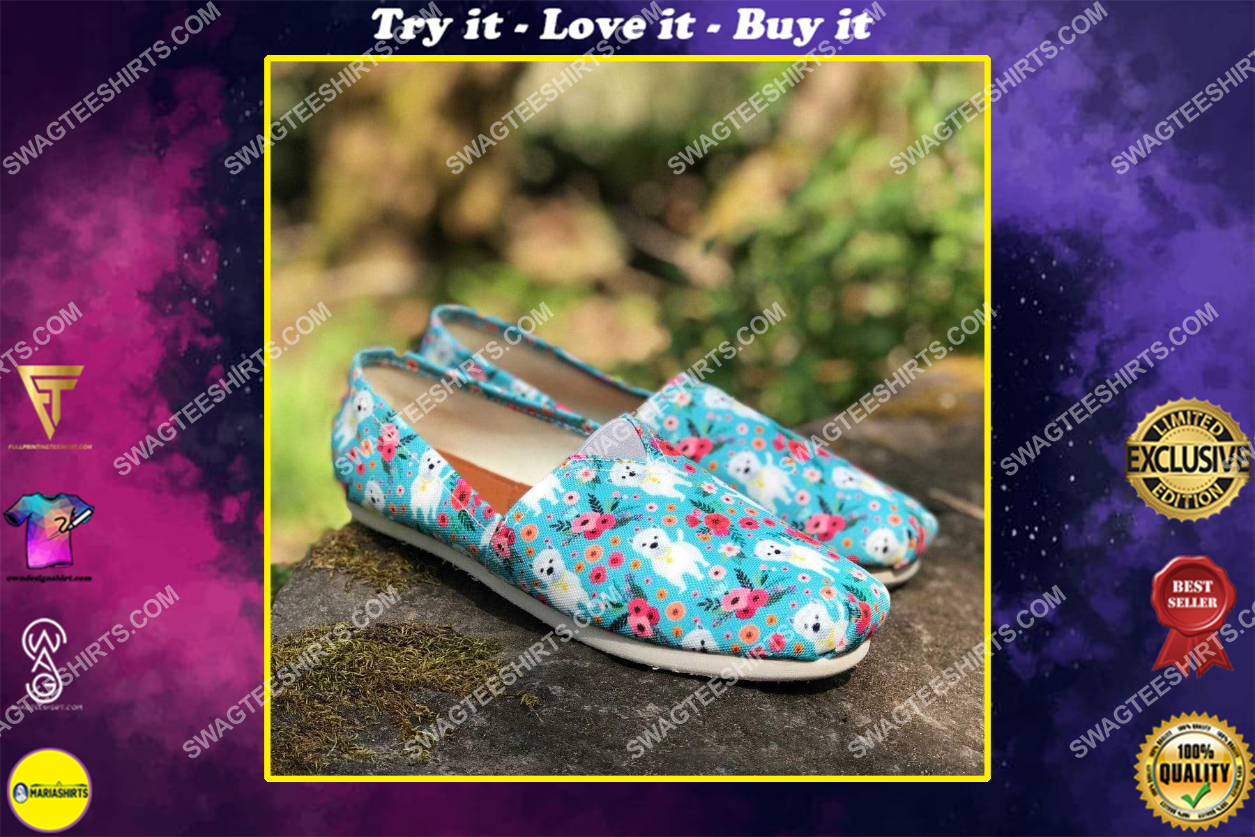 flower and westie dogs lover all over printed toms shoes