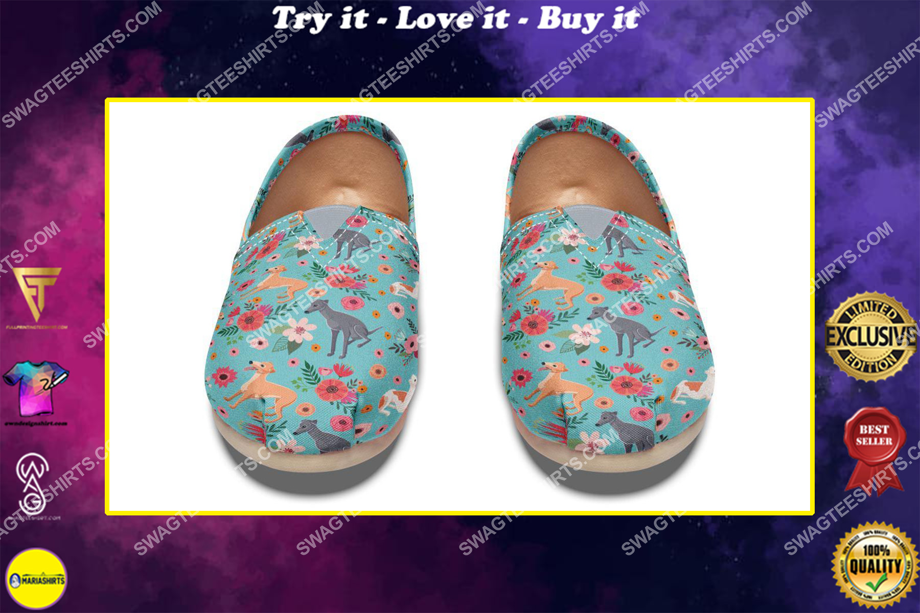 flower greyhound dogs lover all over printed toms shoes