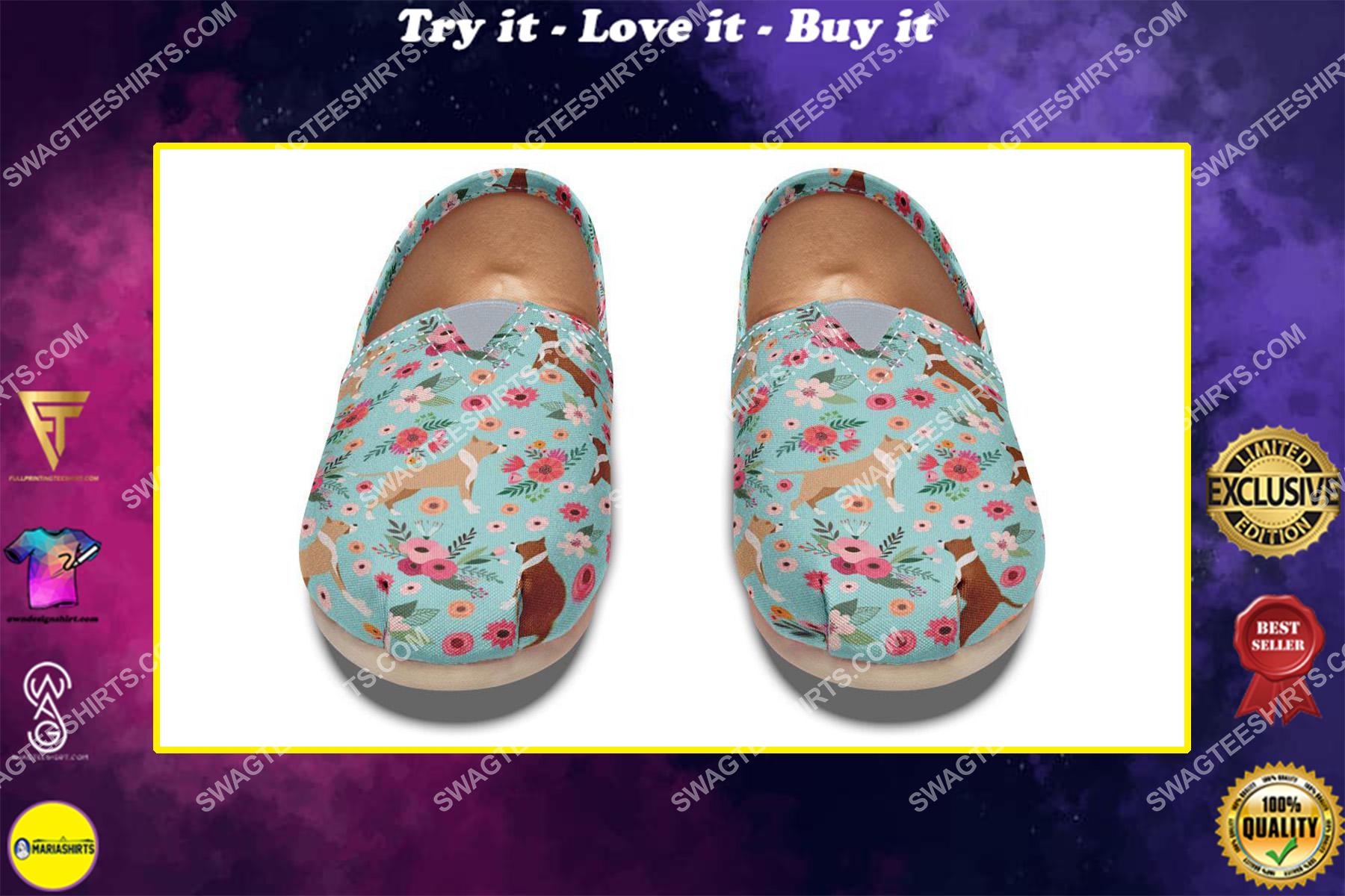 flower pit bull dogs lover all over printed toms shoes