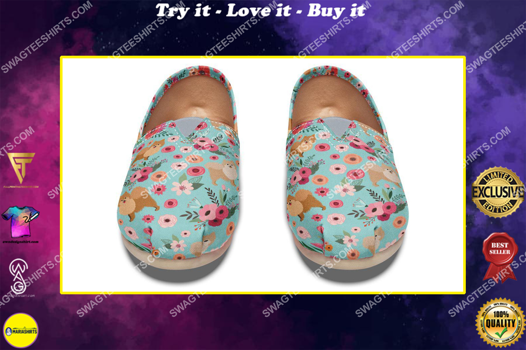 flower pomeranian dogs lover all over printed toms shoes