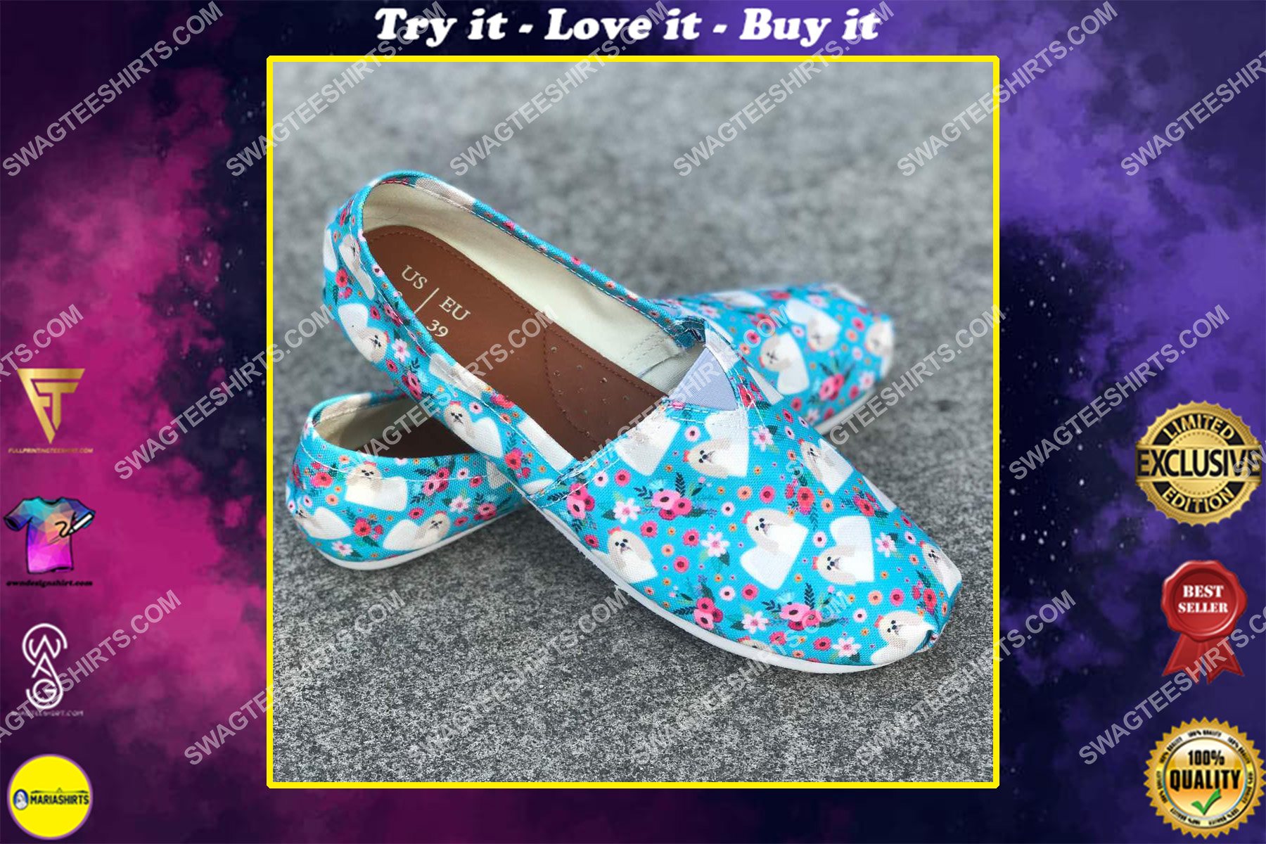 flower shih tzu dogs lover all over printed toms shoes