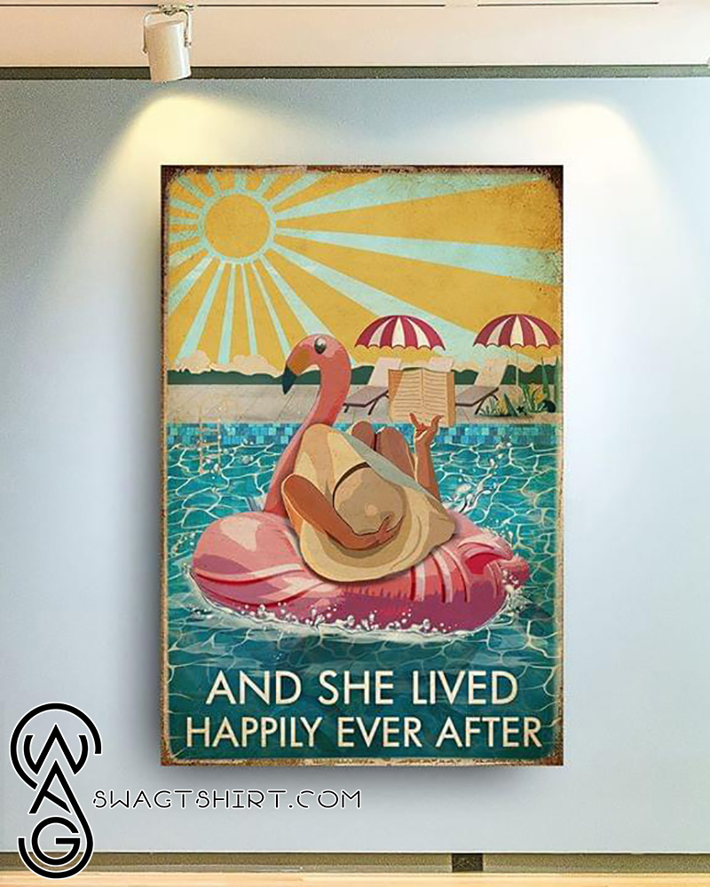 Sunbathing lady and she lived happily ever after summer vibe vintage poster