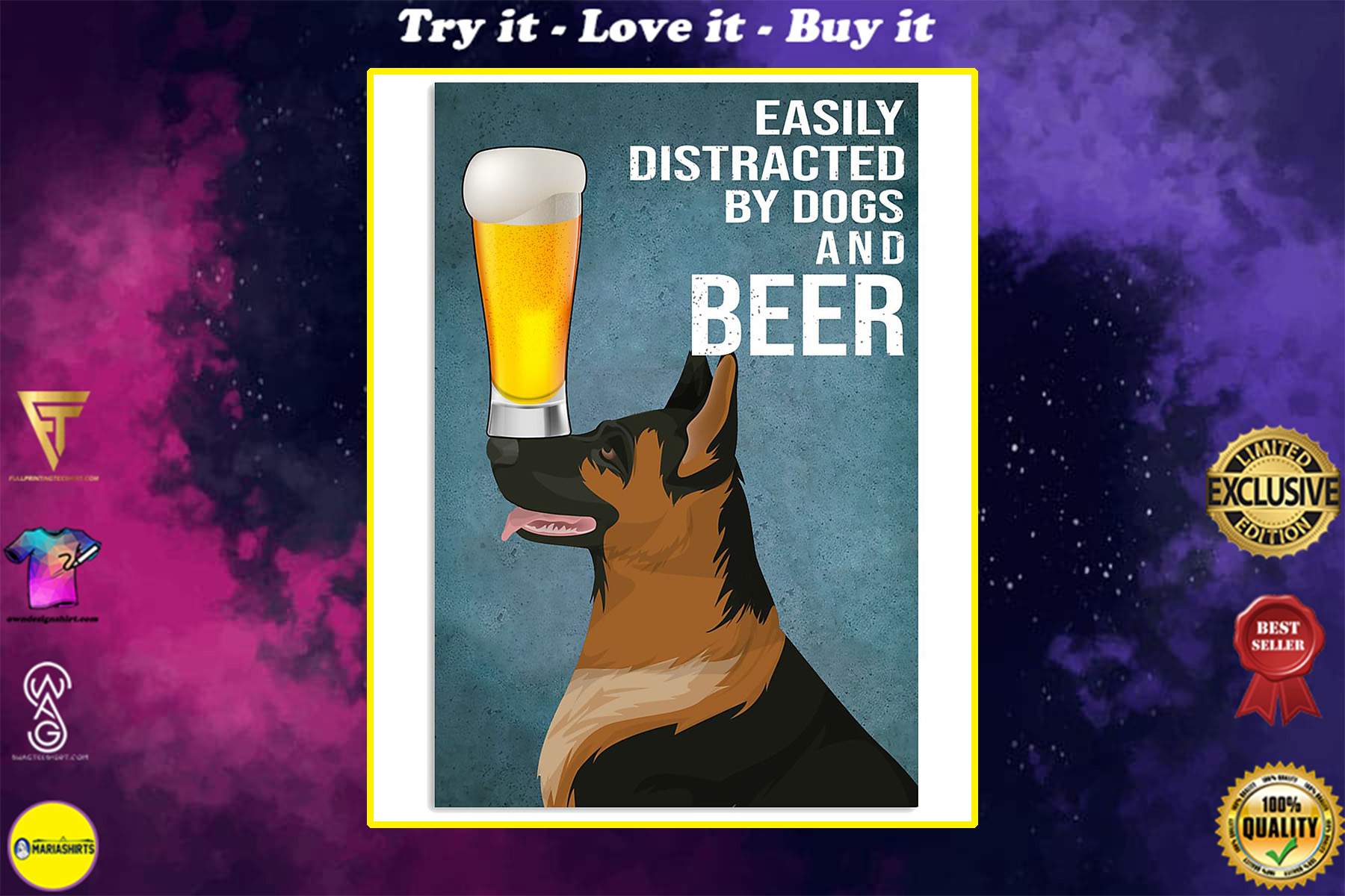 german shepherd easily distracted by dogs and beer poster