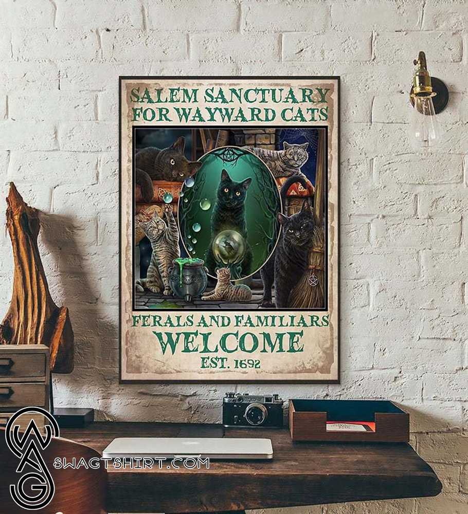 Black cat salem sanctury for wayward cats feral and familiar vintage poster