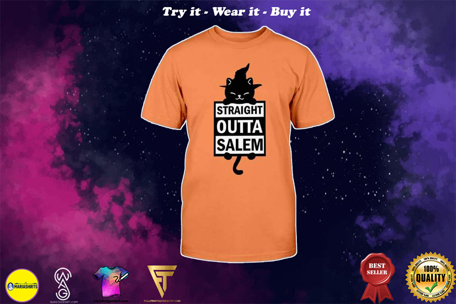 halloween black cat straight outta salem shirt