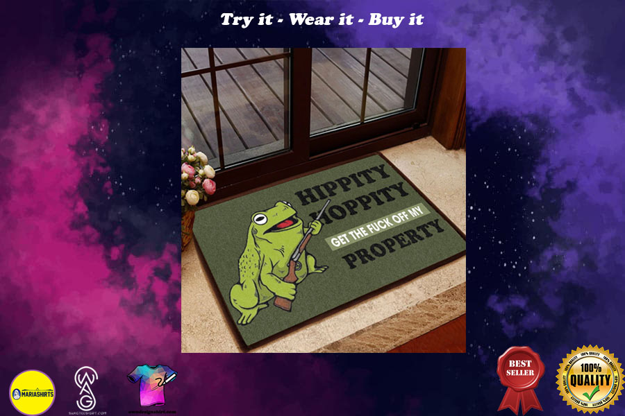 hippity hoppity get off my property frog with the gun doormat