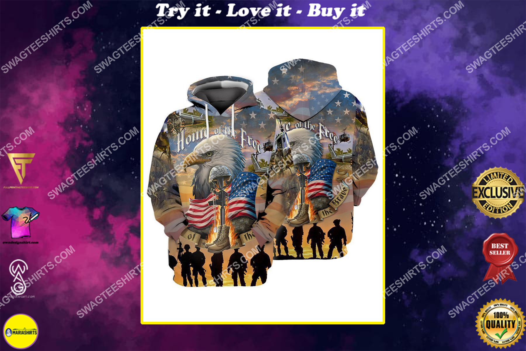 home of the free because of the brave full print shirt