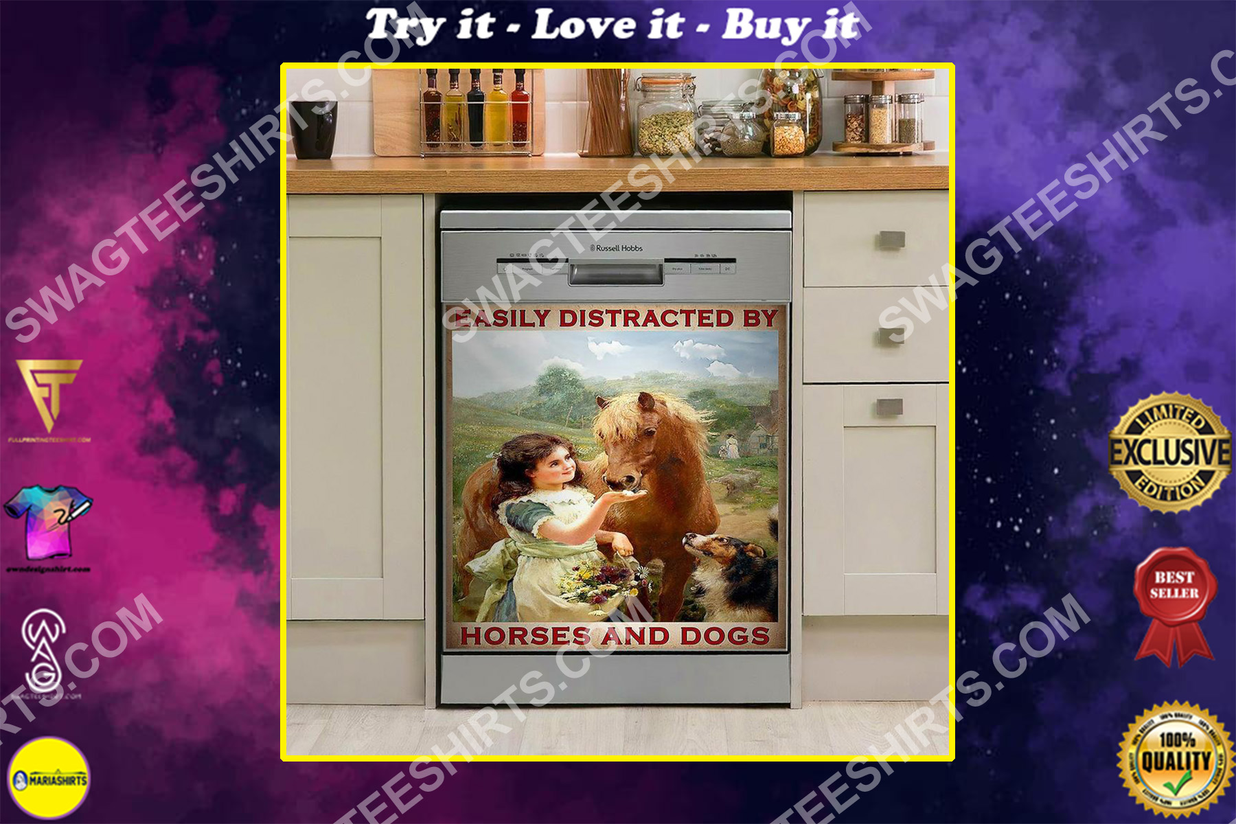 horses and dogs kitchen decorative dishwasher magnet cover