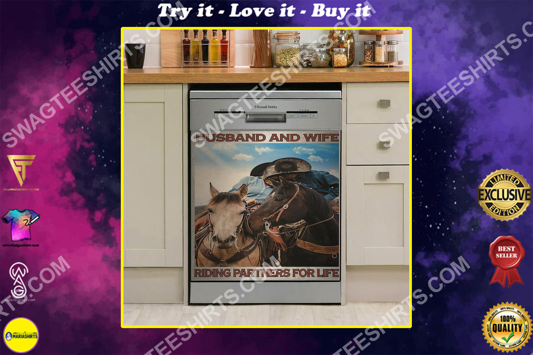 husband and wife riding horse kitchen decorative dishwasher magnet cover