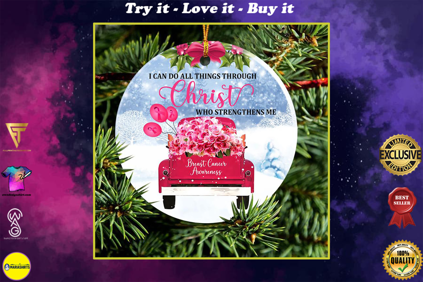 i can do all things through Christ who strengthens me breast cancer awareness ornament