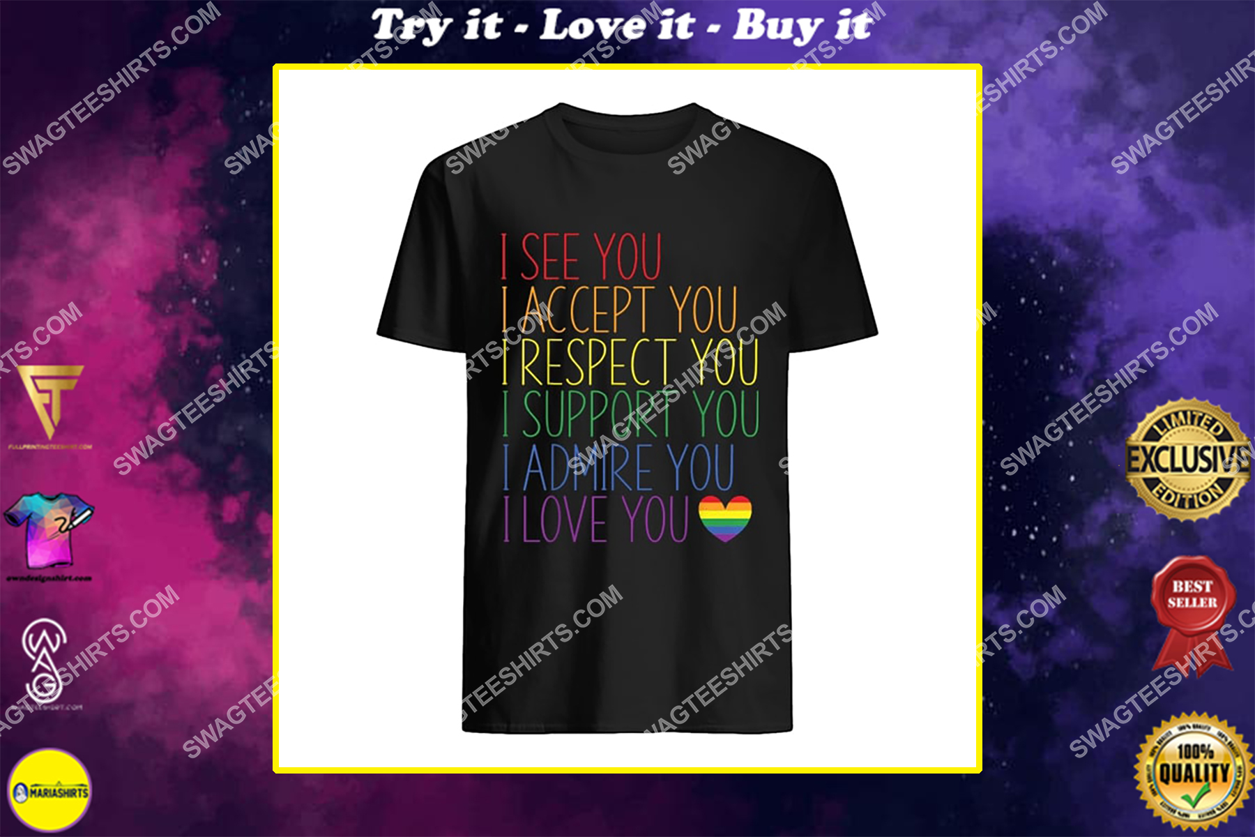 i see accept respect support admire love you lgbtq shirt
