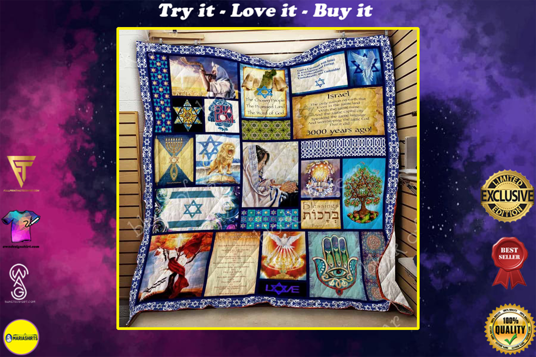 israel in my heart keep your believe all over printed quilt