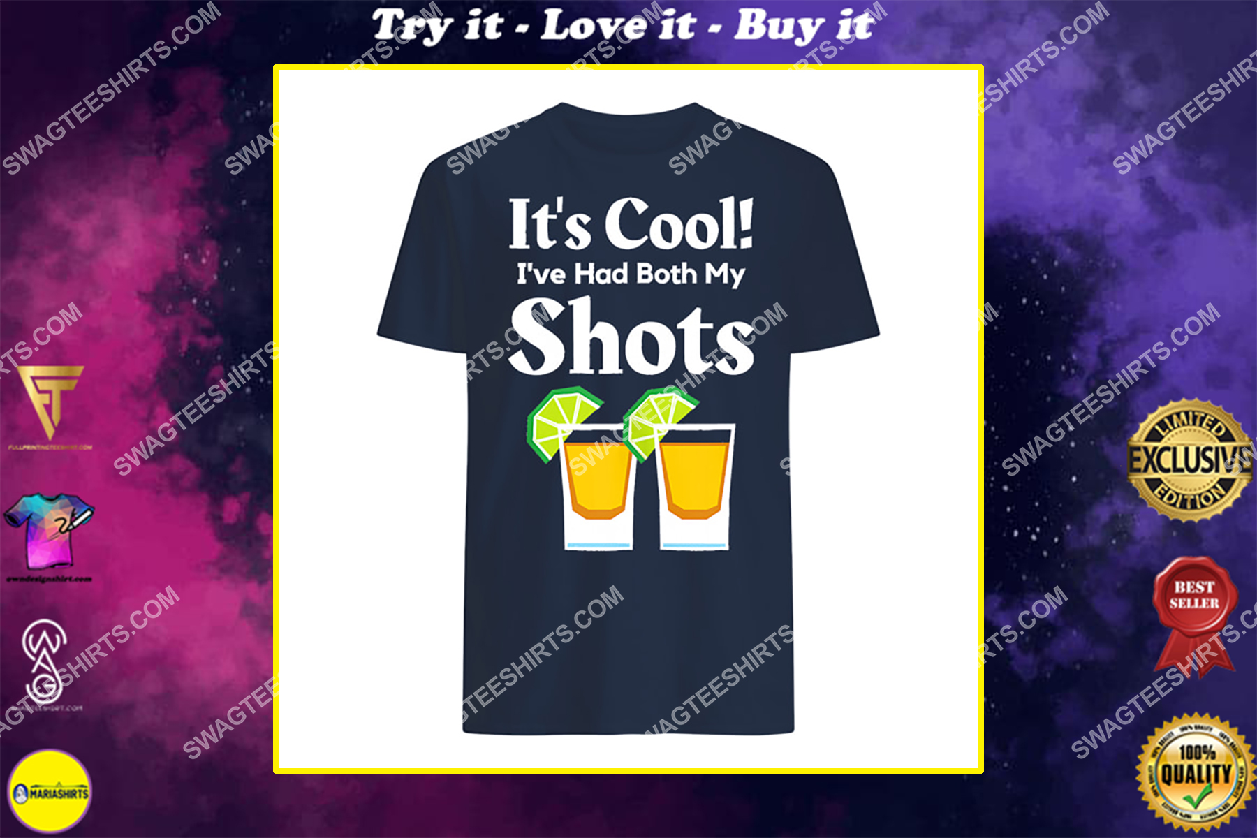 it's cool i've had both my shots two shots tequila party shirt