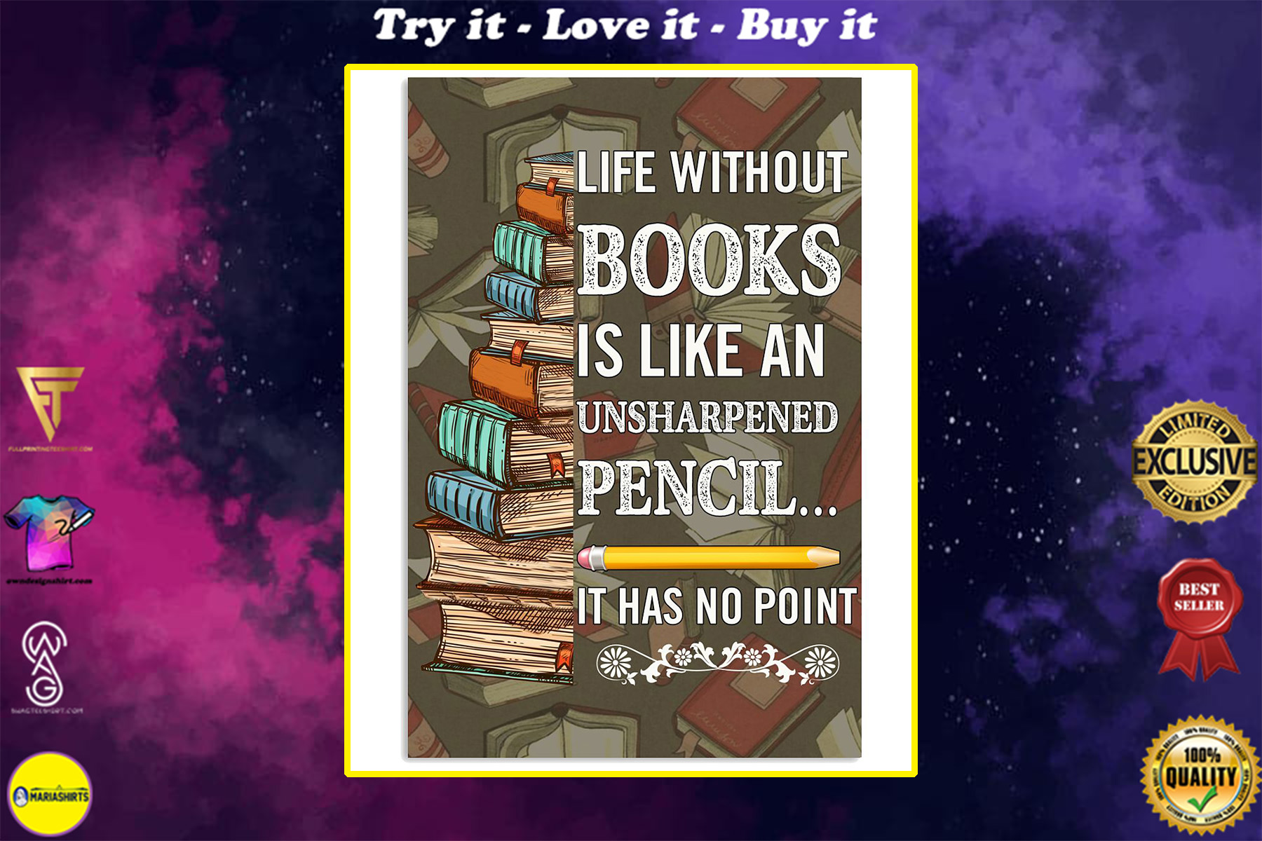 life without books is like an unsharpened pencil it has no point poster