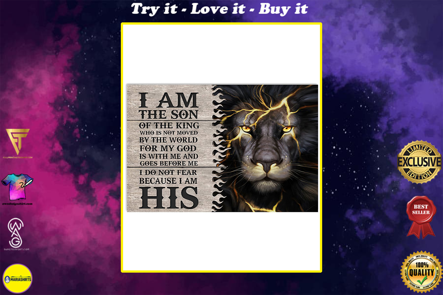 lion i am the son or a king who is not moved by the world for my God is with me poster