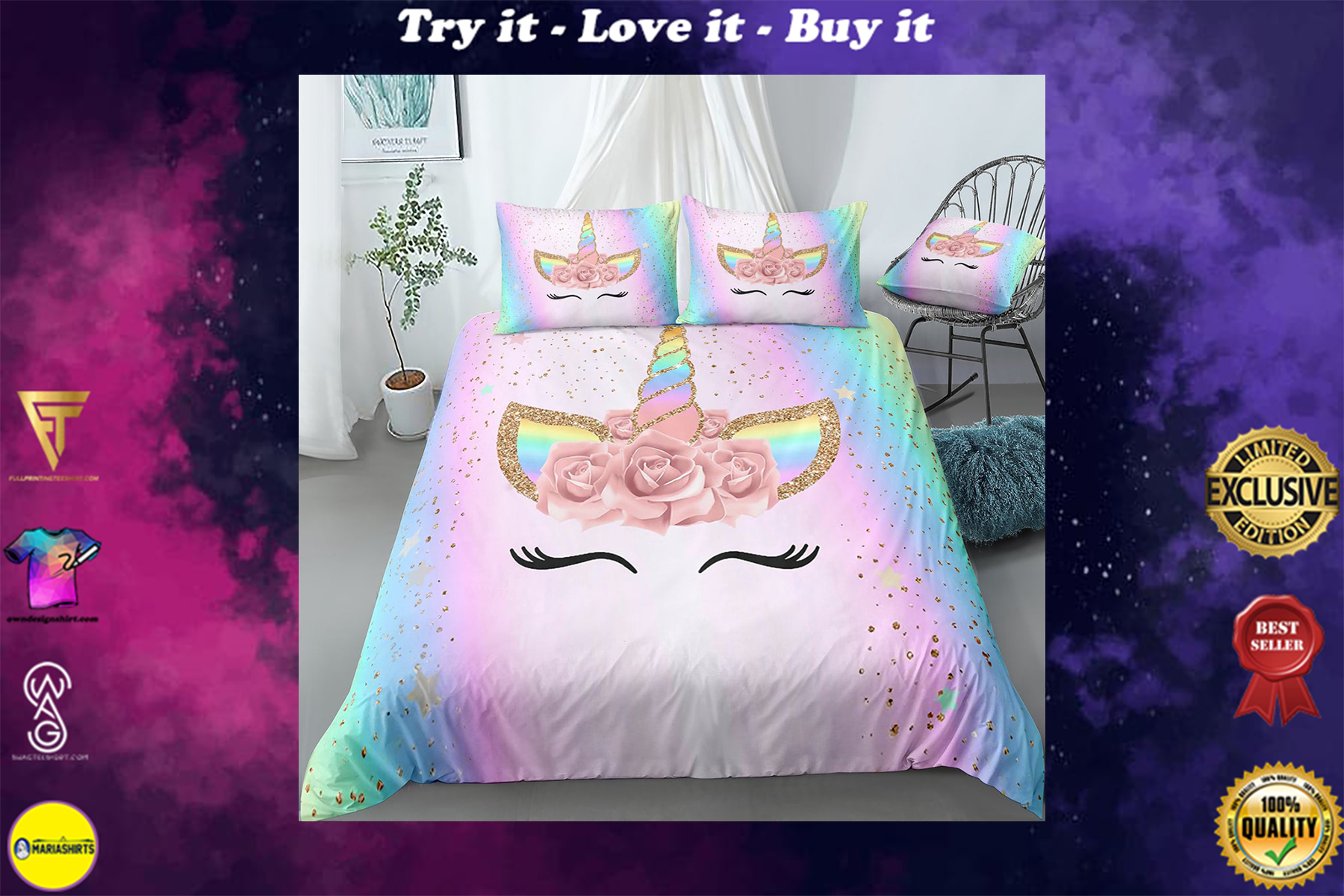 lovely unicorn floral bedding set