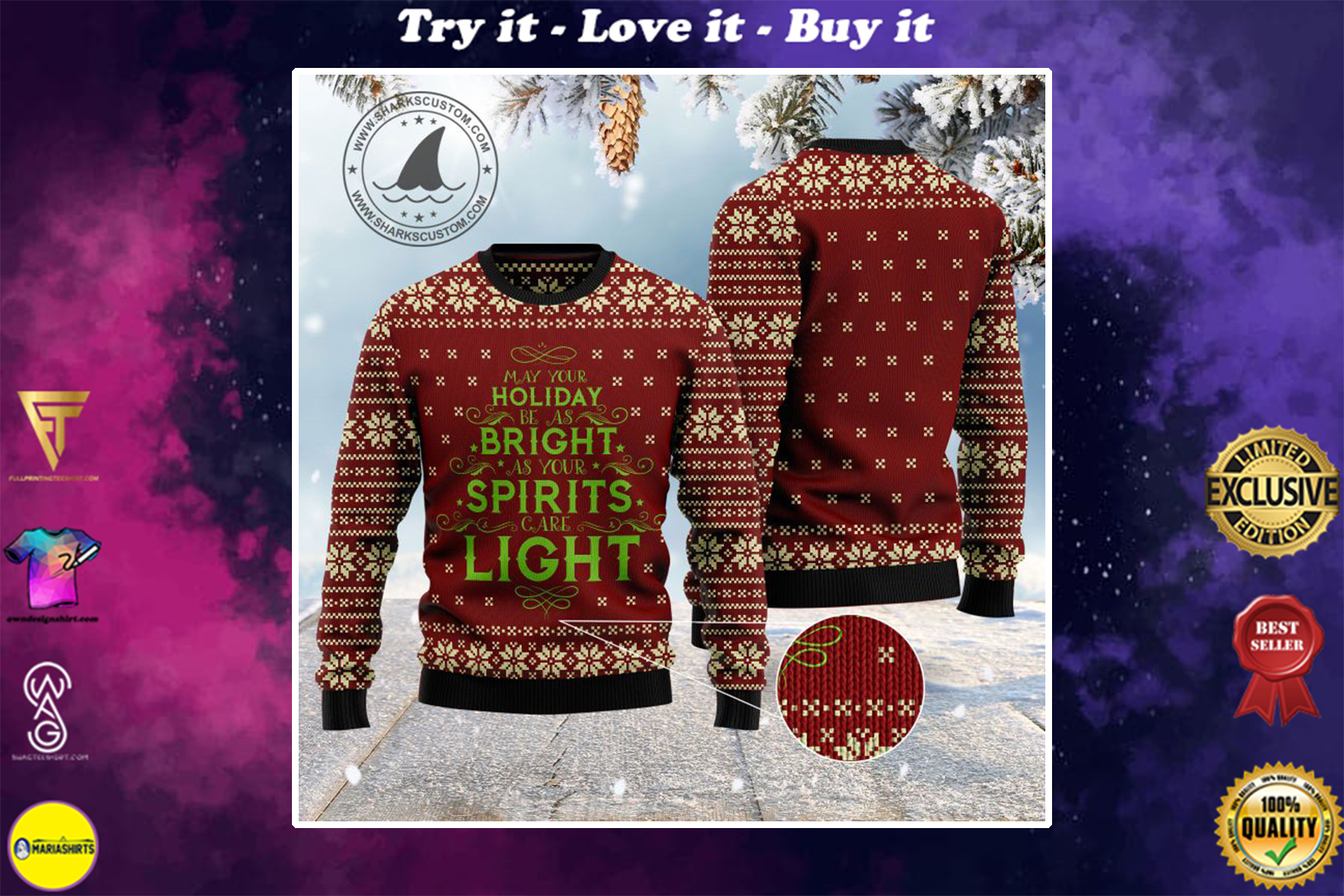 may your holiday be as bright as your spirits are light ugly christmas sweater