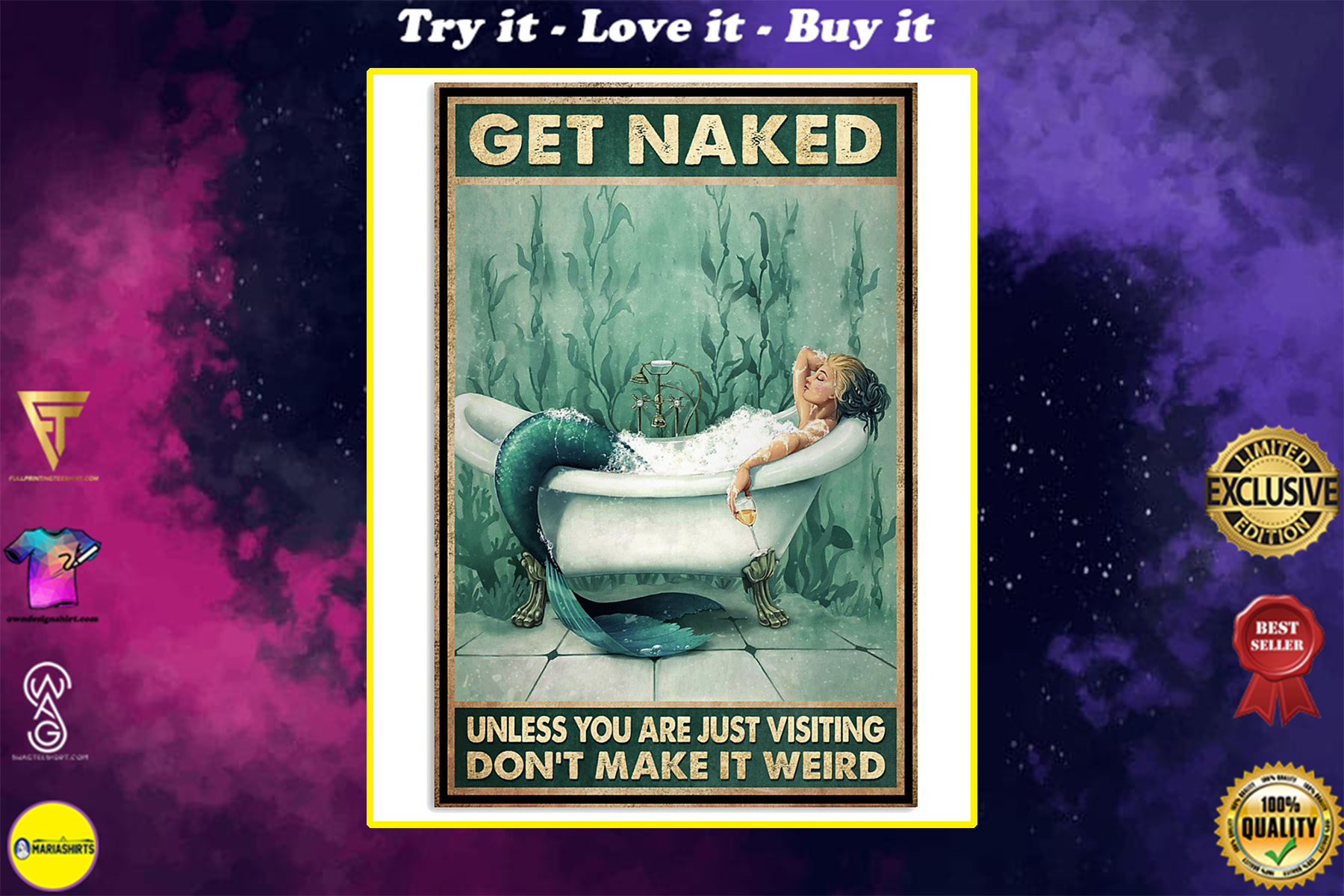 mermaid get naked unless you are just visiting dont make it weird bathroom poster