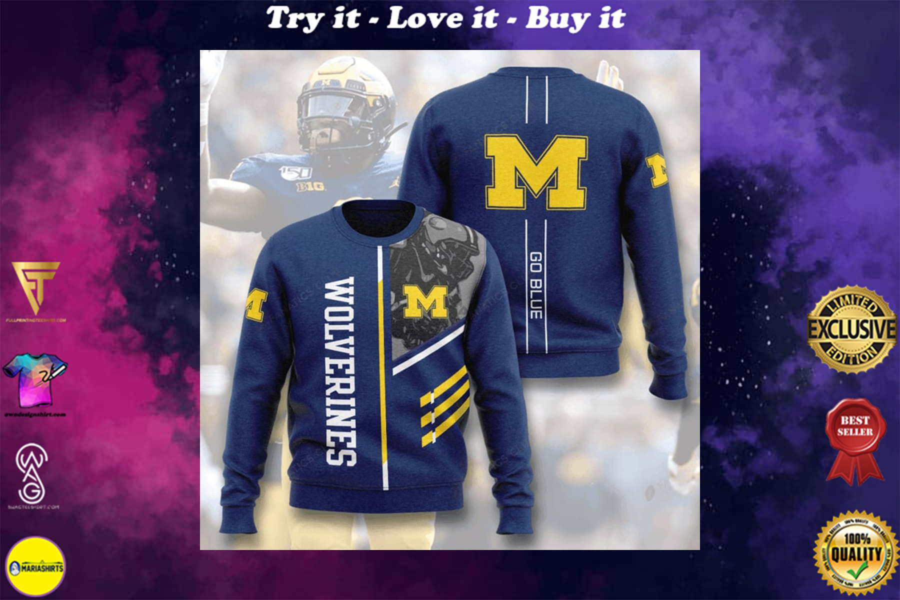 michigan wolverines football go blue full printing ugly sweater