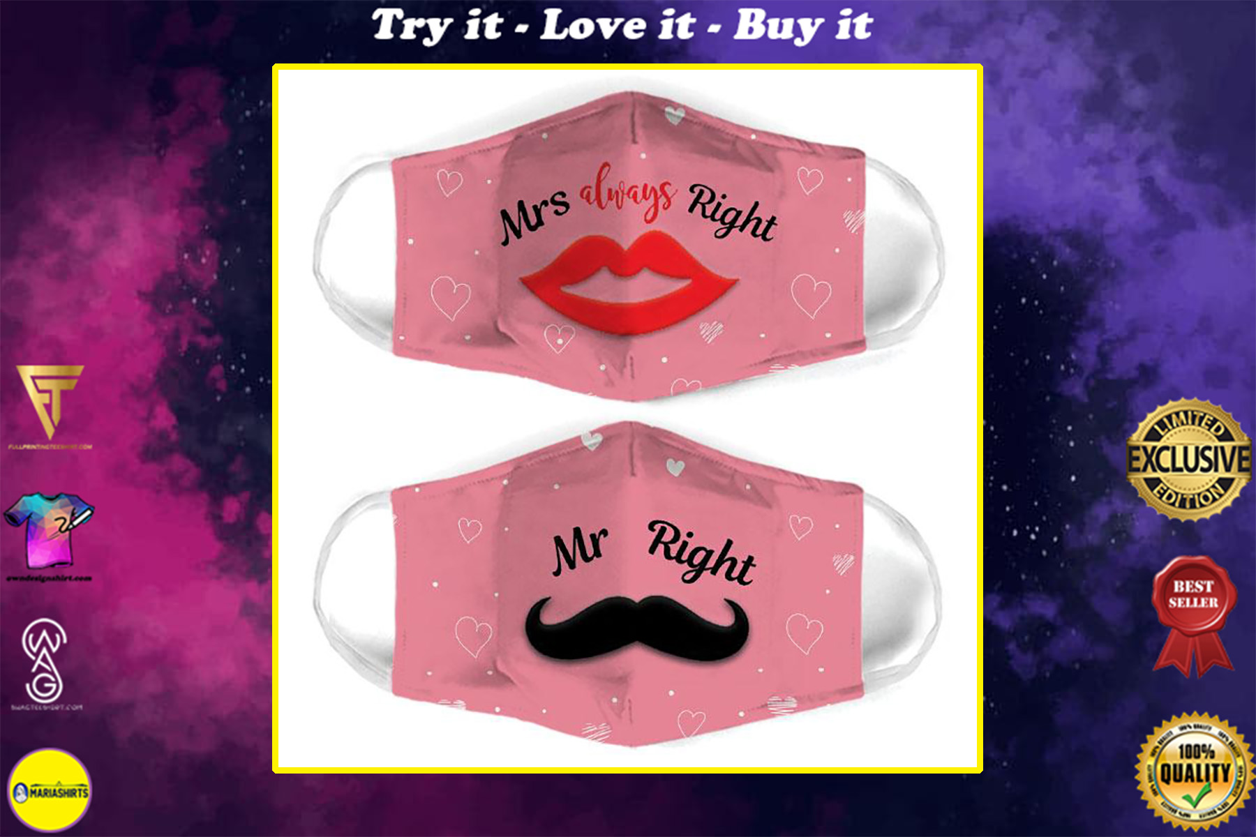 mr right couple all over print face mask