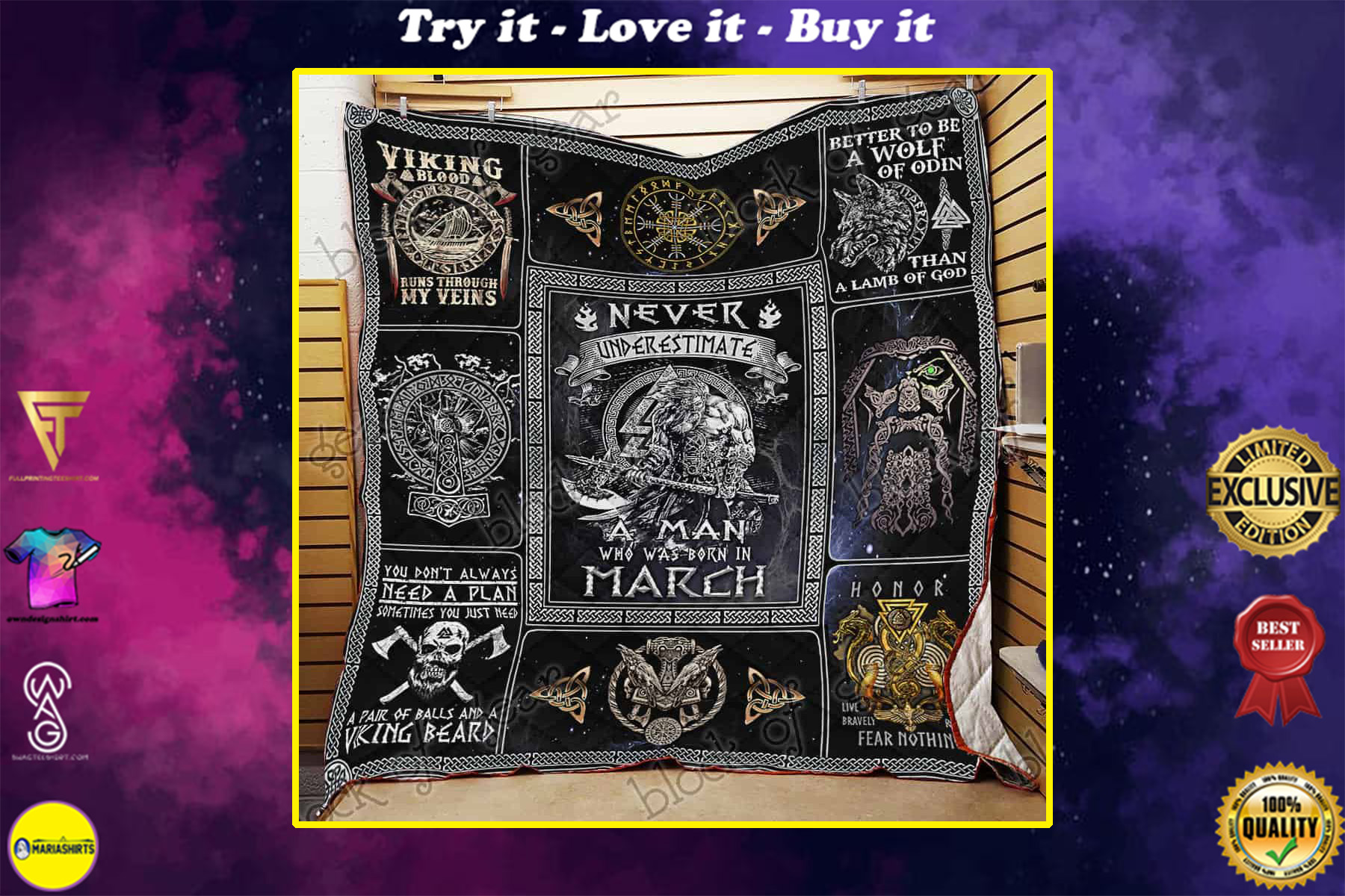 never underestimate a man who was born in march viking quilt